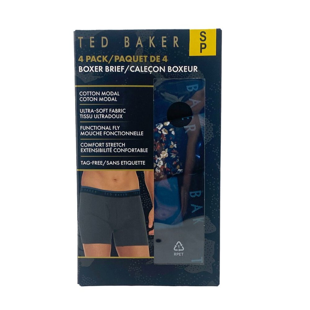 Ted Baker Men's Boxer Briefs | 4 Pack | Small | Blue & Black ** NEW